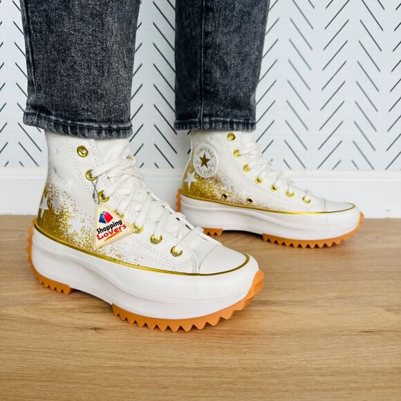❤️Converse Run Star Hike Hi Women Shoes Sz 7.5 Embroidered Stars Sneaker A12900C - Picture 2 of 13